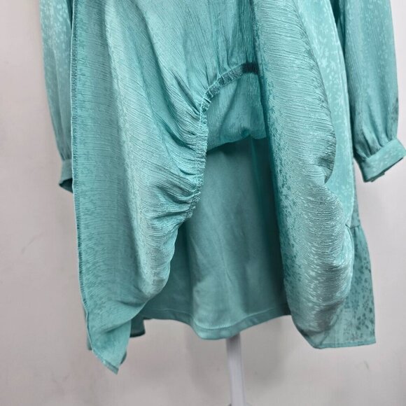 LC Conrad Sage Pistachio Green Edwardian High Collar Ruffle Long Sleeve Dress - Picture 4 of 9